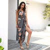 Summer Printed Halter V-neck Halter Strap Jumpsuit