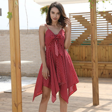 Polka Dot Casual Sundress Beach Bohemian Irregular Dress