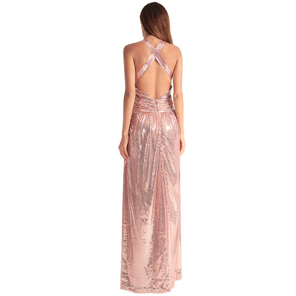 Women's Strap Sexy Cross Open Back Sequin Dress