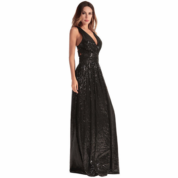 Women's Strap Sexy Cross Open Back Sequin Dress