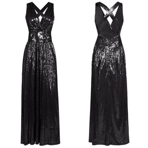 Women's Strap Sexy Cross Open Back Sequin Dress