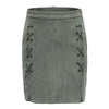 Women Fashion Suede Lace-up A-line Chamois Leather Skirts