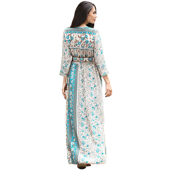 2022 Summer  Floral Print Chiffon 3/4 Sleeve Casual  Boho Maxi Dress