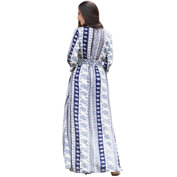 2022 Summer  Floral Print Chiffon 3/4 Sleeve Casual  Boho Maxi Dress