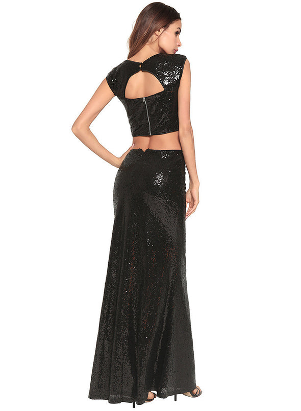 Women's summer new sexy fishtail two-piece sequin dress