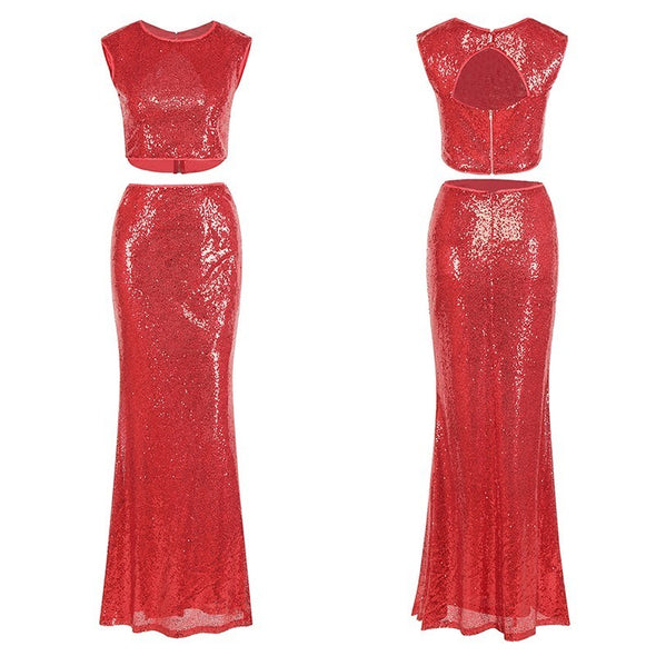 Women's summer new sexy fishtail two-piece sequin dress