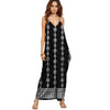 Women Boho Floral Print Backless V Neck Maxi Dress