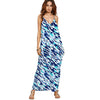 Women Boho Floral Print Backless V Neck Maxi Dress