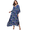 2022 Floral Print Casual Split Batwing Sleeve Maxi Loose Dress