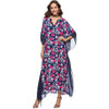 2022 Floral Print Casual Split Batwing Sleeve Maxi Loose Dress