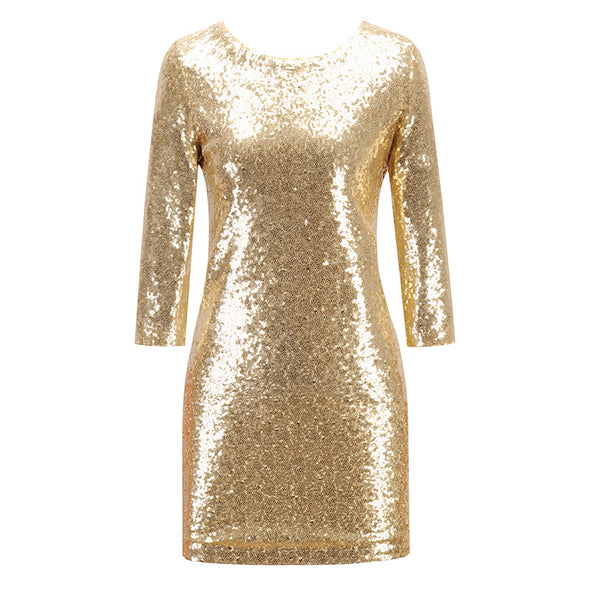 New women's sexy slim thin sleeves hip sequin dress