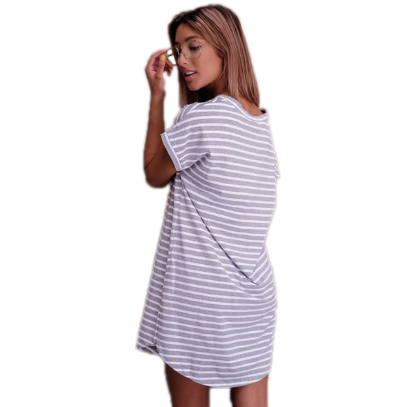 Women Hot striped V-neck casual long T-shirt