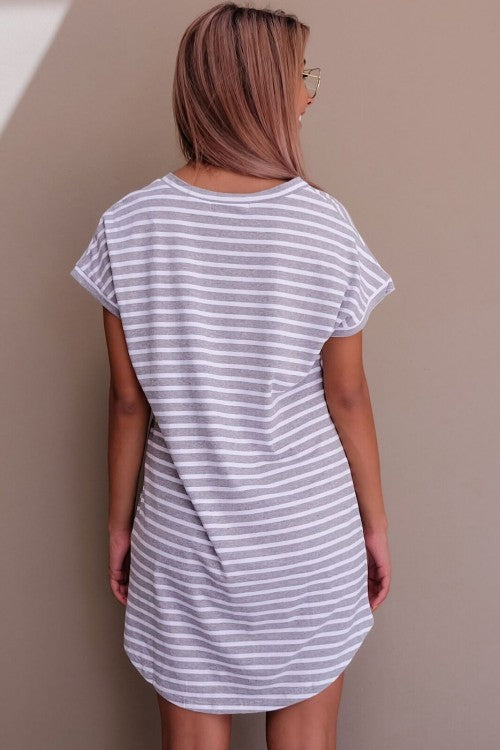 Women Hot striped V-neck casual long T-shirt