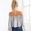 Women Sexy Slash Neck Off Shoulder Striped Chiffon Blouse