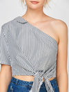 Women Sexy Shoulder Tops Cotton Casual Striped  Crop Top Shirts