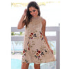 Chiffon Floral Printed Turtleneck Lace Hollow Out Boho Mini Dresses