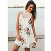 Chiffon Floral Printed Turtleneck Lace Hollow Out Boho Mini Dresses