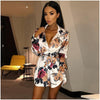 Sexy Deep V  Floral Print Long Sleeve Shirts Casual Tops Female