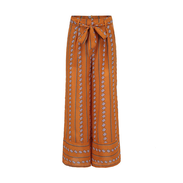 Women boho loose wide leg high waist pants