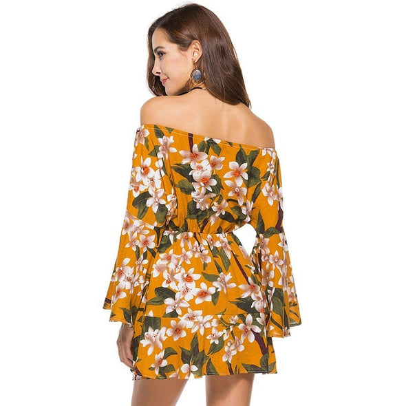 Summer Floral Print Flare Sleeve Casual Female Dresses