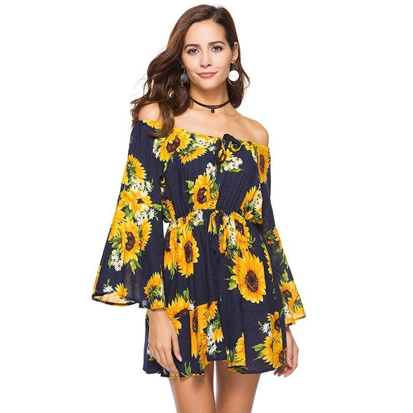 Summer Floral Print Flare Sleeve Casual Female Dresses