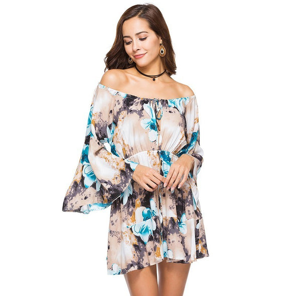 Summer Floral Print Flare Sleeve Casual Female Dresses