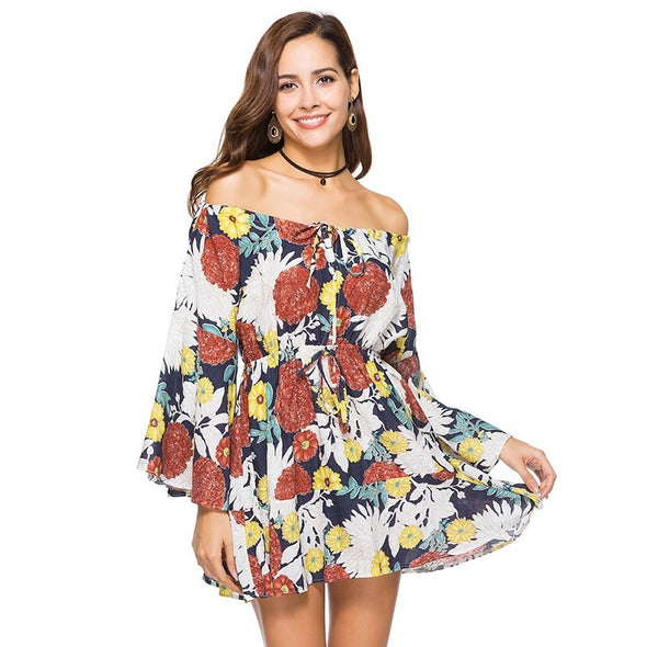 Summer Floral Print Flare Sleeve Casual Female Dresses