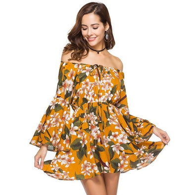 Summer Floral Print Flare Sleeve Casual Female Dresses