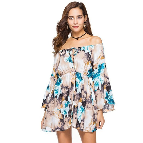 Summer Floral Print Flare Sleeve Casual Female Dresses