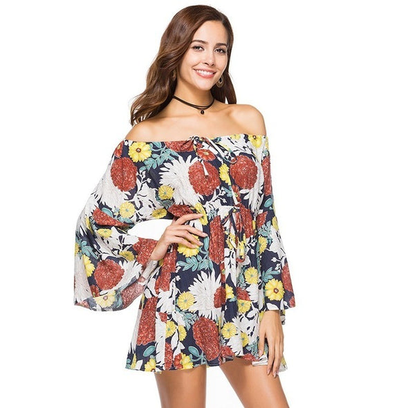 Summer Floral Print Flare Sleeve Casual Female Dresses