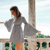 Women Fashion Off Shoulder Flare Sleeve Slash Neck Mini Dress