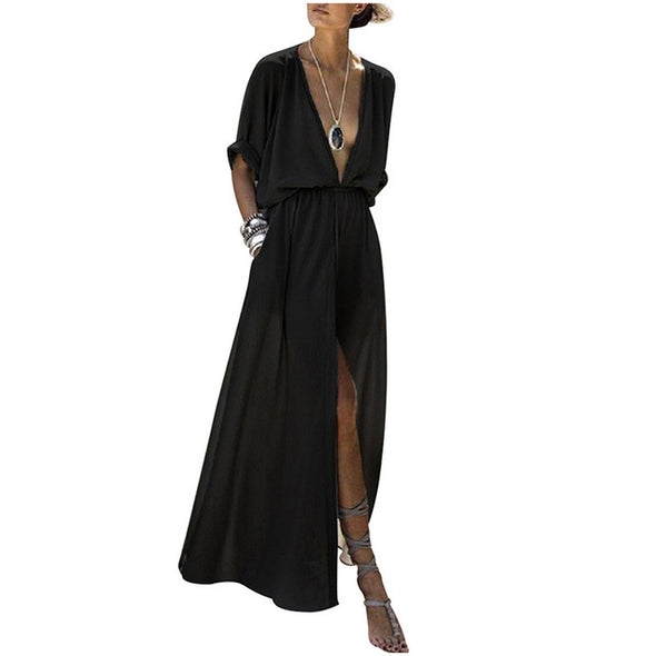 2022 Women  Summer  Half Sleeve Solid  Party Long  Dress