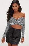 Women Spandex Knitted Stripe Long Sleeve Top