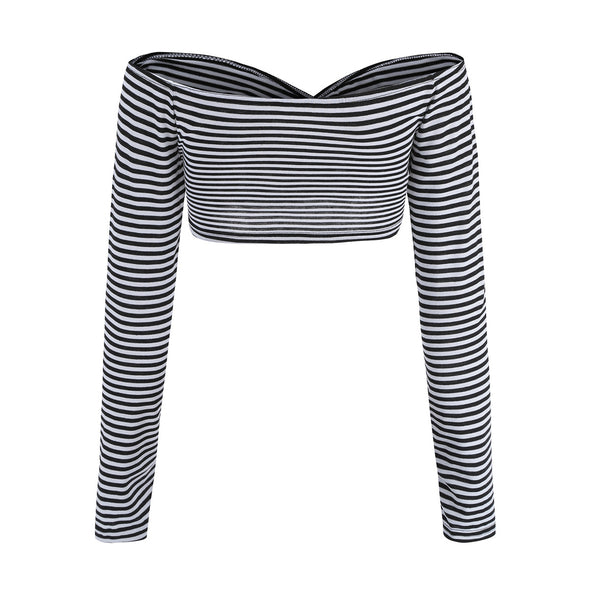 Women Spandex Knitted Stripe Long Sleeve Top