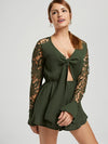 Women's lace spell sexy long-sleeved ruffled jumpsuit