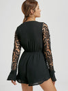 Women's lace spell sexy long-sleeved ruffled jumpsuit