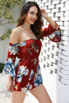 Women's fashion sexy flared sleeve print jumpsuit