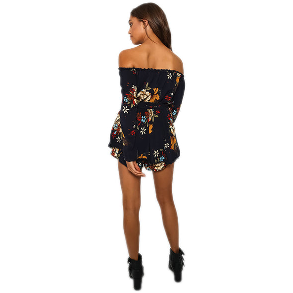 Sexy word collar backless printed jumpsuit