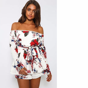 Sexy word collar backless printed jumpsuit