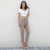 Women  high waist plaid casual khaki pencil pants