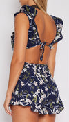 Summer Floral V-neck Halter Sleeveless Ruffled Jumpsuit