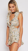 Summer Floral V-neck Halter Sleeveless Ruffled Jumpsuit