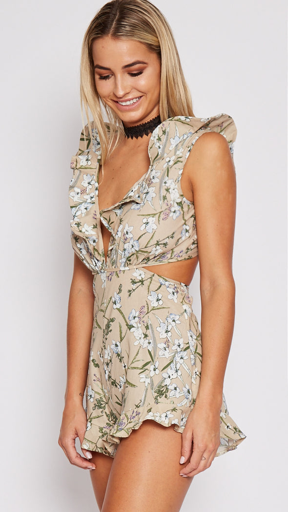 Summer Floral V-neck Halter Sleeveless Ruffled Jumpsuit