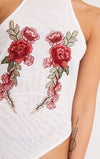 Triangle Slim Embroidered Off-Shoulder Strap Vest Jumpsuit