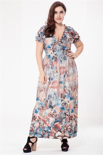 Butterfly Print Beach Casual Tunic Plus Size Maxi Dresses