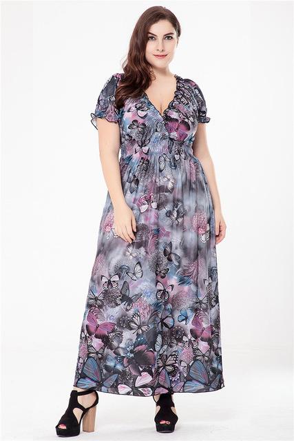 Butterfly Print Beach Casual Tunic Plus Size Maxi Dresses