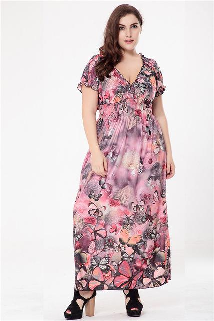 Butterfly Print Beach Casual Tunic Plus Size Maxi Dresses