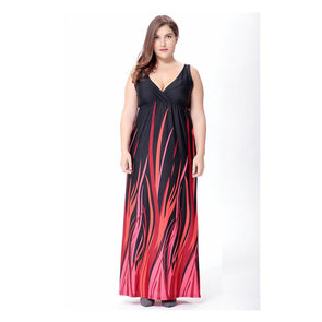 Bohemian Striped Sleeveless Deep V Neck Sexy Plus Size Maxi Dresses