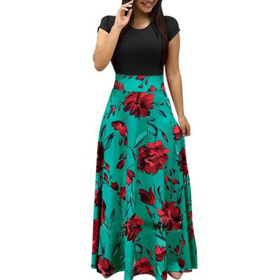 Women's flower print colorblock dress