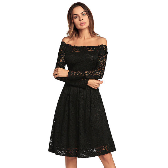 Women's One-neck Sexy Long Sleeve Slim Lace Dress